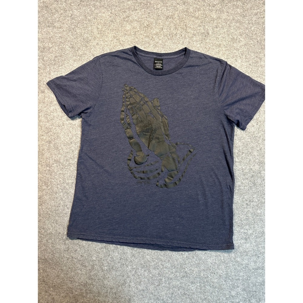Ring of Fire Mens Praying Hands T-Shirt Heather Navy Blue Large Short Sleeve